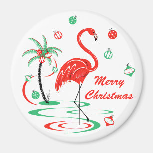 Roter Weihnachtsflamingo-Weihnachtsmagnet rund Magnet