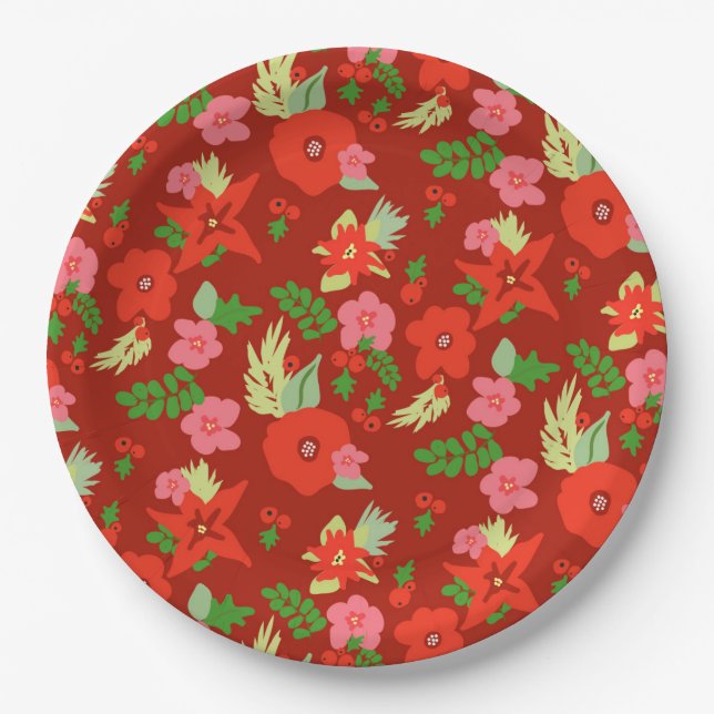 Roter Weihnachtsflora-Papier-Teller Pappteller (Vorderseite)