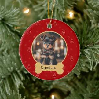 Roter Weihnachtshund Name Holiday Andenken Keramik Ornament