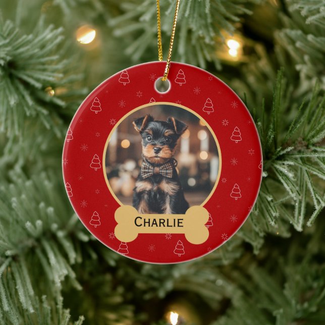Roter Weihnachtshund Name Holiday Andenken Keramik Ornament (Baum)