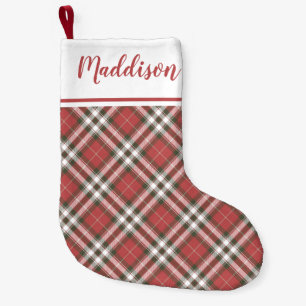 Roter Weihnachtskaromuster personalisierter Name Kleiner Weihnachtsstrumpf