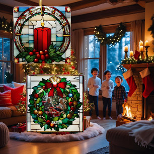 Roter Weihnachtskerzen-Kunstglas-Effekt Keramikornament