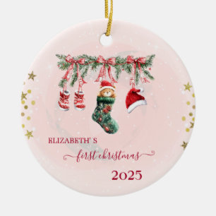 Roter Weihnachtsmann Baby Bär Weihnachten Wäschele Keramik Ornament