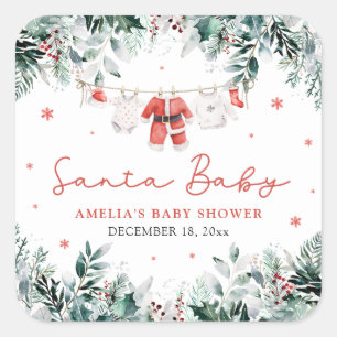 Roter Weihnachtsmann Baby-Weihnachtskleidung Baby  Quadratischer Aufkleber