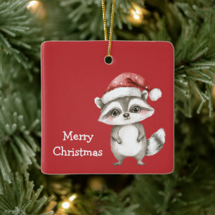 Roter Weihnachtsmann-Hut Igel Elch Weihnachten Keramikornament