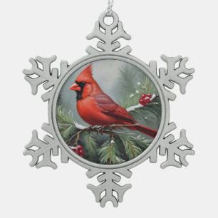 Roter Weihnachtsmann-Kardinal Schneeflocken Zinn-Ornament