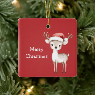 Roter Weihnachtsmannhut Hirsch Weihnachten Keramikornament