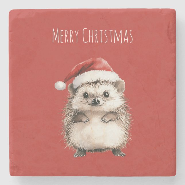 Roter Weihnachtsmützen-Igel Steinuntersetzer (Vorderseite)