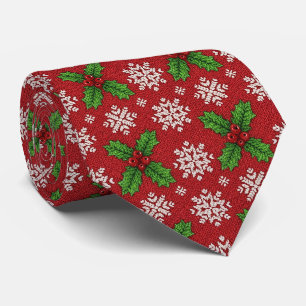 Roter Weihnachtspullover Holly-Schneeblume Strick Krawatte