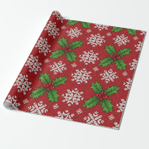 Roter Weihnachtspullover Holly-Schneeblume Stricke Geschenkpapier