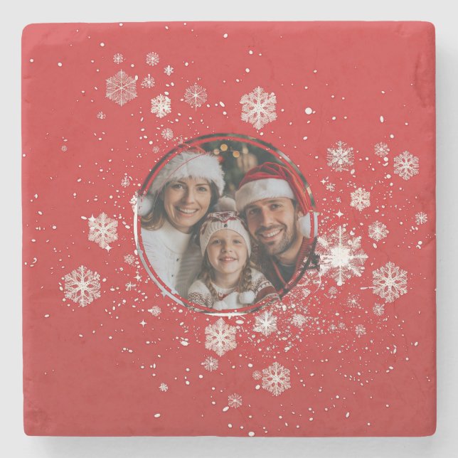 Roter Weihnachtsrahmen mit Schneeflocken Steinuntersetzer (Vorderseite)