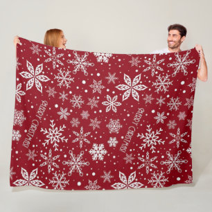 Roter Weihnachtsrentier- und Schneeflocken-Nahtlos Fleecedecke