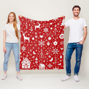 Roter Weihnachtsrentier und Schneeflocken Nahtlose Fleecedecke