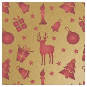 Roter Weihnachtsrinder auf Gold Stoff