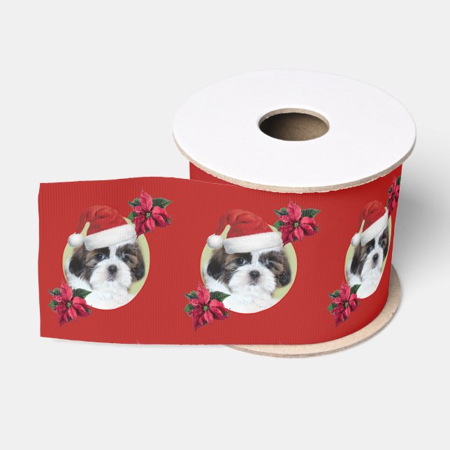 Roter Weihnachtsshih tzu Hund 3" Grosgrain Band Ripsband (Spule)