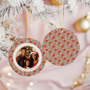 Roter Weihnachtsstern 1 Familienfoto Weihnachten i Keramik Ornament