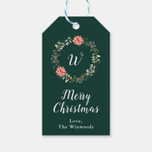 Roter Weihnachtsstern-Kranz Frohe Weihnachten Geschenkanhänger