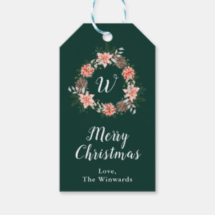 Roter Weihnachtsstern-Kranz Frohe Weihnachten Geschenkanhänger