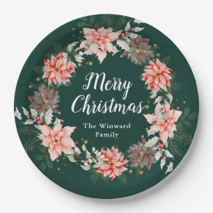 Roter Weihnachtsstern-Kranz Frohe Weihnachten Pappteller