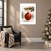 Roter Weihnachtsstern-Schmuck auf Tannenbaum