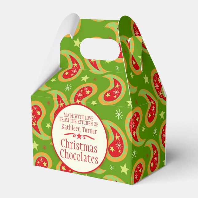 Roter Weihnachtssternpaisley-Geschenkboxen Geschenkschachtel (Vorderseite)