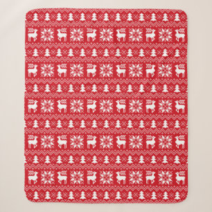 Roter Weihnachtsstrickjacke-Ren-Poinsettia-Entwurf Sherpadecke