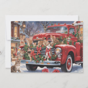 Roter Weihnachtswagen mit Kätzchen Feiertagskarte