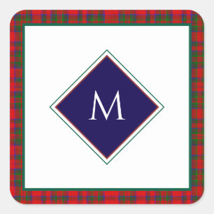 Roter Weihnachtswolltextur-Karo mit Monogramm Quadratischer Aufkleber