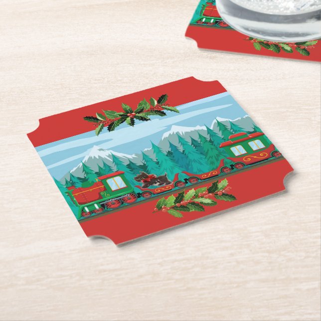 Roter Weihnachtszug Untersetzer (angewinkelt)