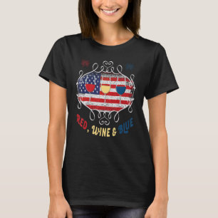 Roter Wein Blau 4. Juli Drinken Weingläser Usa F T-Shirt