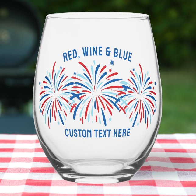 Roter Wein & Blauer Feuerwerk 4. Juli Custom Weinglas Ohne Stiel (Von Creator hochgeladen)