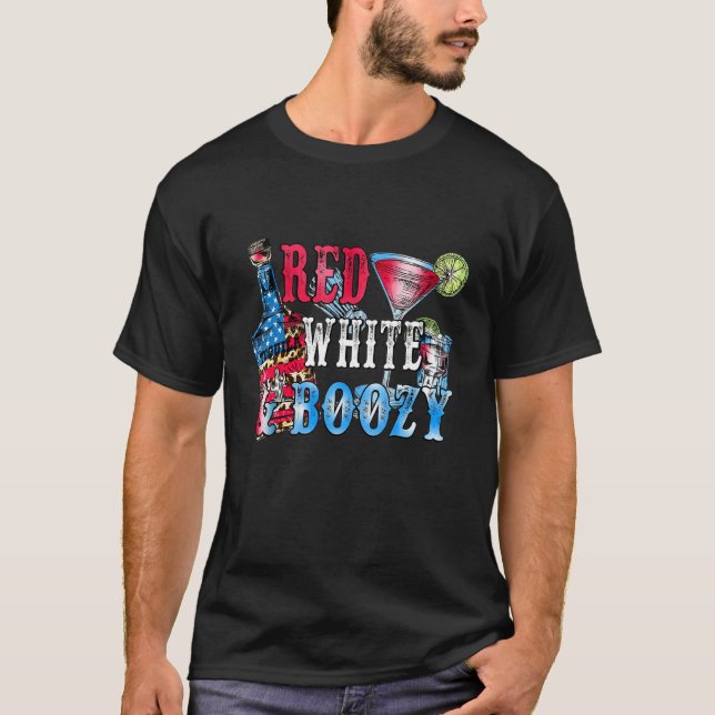 Roter Wein & Blue Tequila 4. Juli Wein Rot Weiß T-Shirt (Vorderseite)