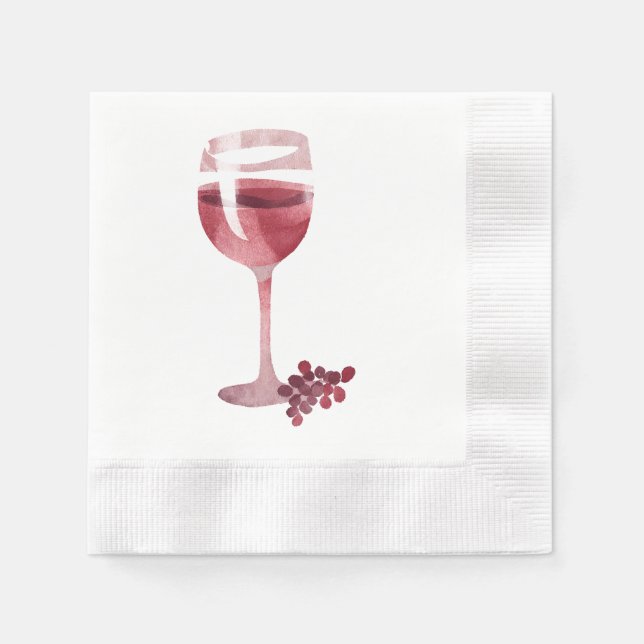 Roter Wein Glas und Trauben Wasserfarbe Serviette (Vorderseite)