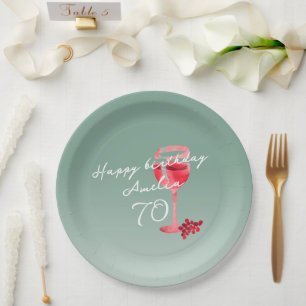 Roter Wein Glas Wasserfarbe 70. Geburtstagsparty Pappteller