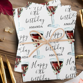 Roter Wein Rose Wasserfarbe 60. Geburtstag Geschenkpapier Set