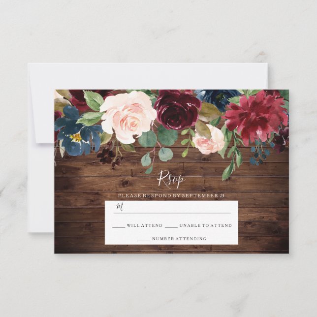 Roter Wein Rustikale Hochzeit im Burgund RSVP Karte (Vorderseite)