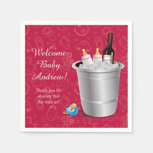 Roter Wein und Babyflaschen Sip and See Serviette (Vorderseite)