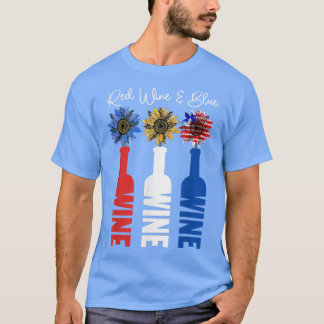 Roter Wein und Blaue Sonnenblume 4. Juli Roter Wei T-Shirt