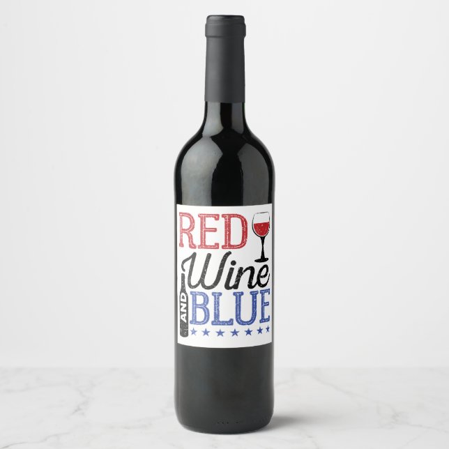 Roter Wein und Blauer 4. Juli Drinken Weinetikett (Vorderseite)