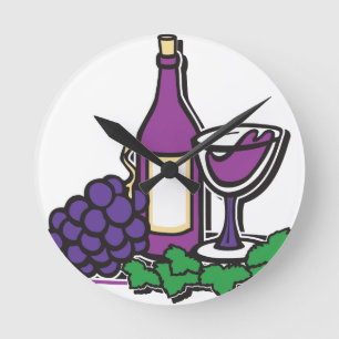 Roter Wein und Lila Trauben Runde Wanduhr