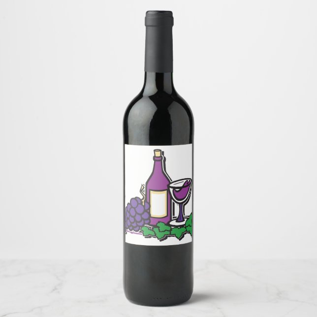 Roter Wein und Trauben Weinetikett (Vorderseite)