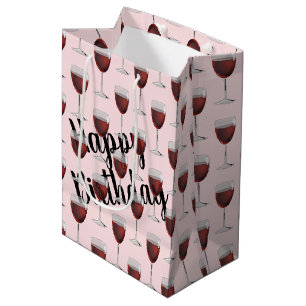 Roter Wein zum Geburtstag auf rosa mittelgroße Ges Mittlere Geschenktüte