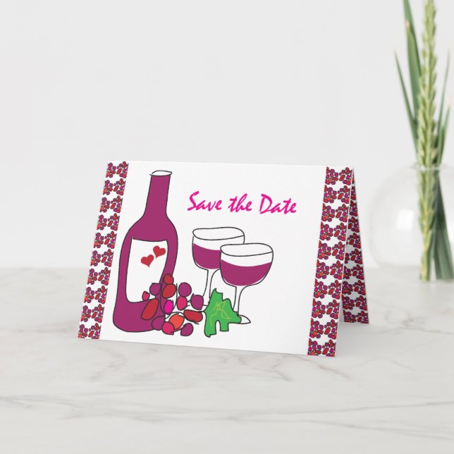 Roter Weingarten Hochzeit Sichern Sie die Datumska Ankündigung (Vorderseite)