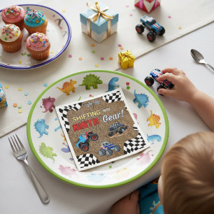 Roter Weiß-Blauer Monster-Truck Neunter Geburtstag Serviette