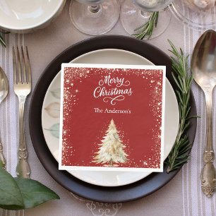 Roter Weißbaum Schnee Glitter Weihnachtsmittagesse Serviette