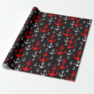 Roter weißer Anker mit schwarzem Hintergrund Geschenkpapier