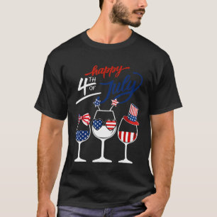 Roter Weißer Blauer Weinglas USA-Flagge Frohes 4. T-Shirt