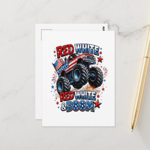Roter Weißer Boom-Monstertruck Postkarte