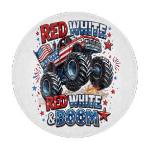 Roter Weißer Boom-Monstertruck Schneidebrett