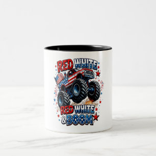 Roter Weißer Boom-Monstertruck Zweifarbige Tasse
